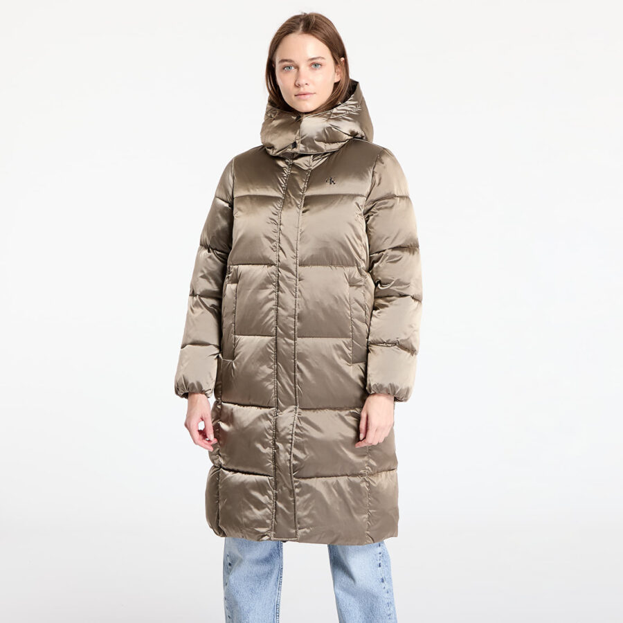 Kabát Calvin Klein Jeans Shiny Satin Puffer Coat Brindle XS-alacsony-ár