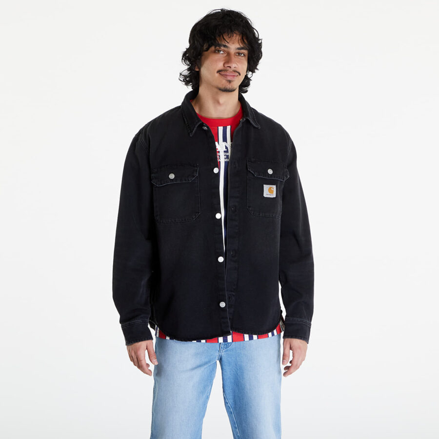Kabát Carhartt WIP Harvey Shirt Jac UNISEX Black Dark Used Wash XS-alacsony-ár