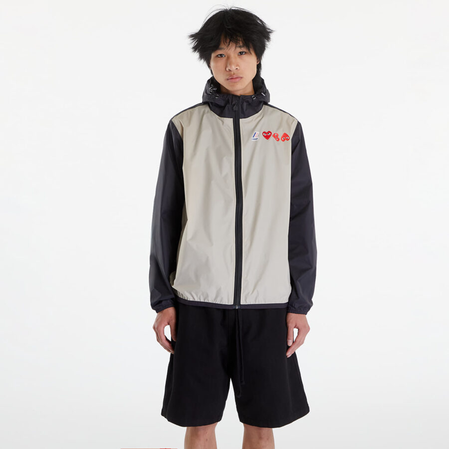 Kabát Comme des Garçons PLAY x K-Way Claude Contrast Jacket UNISEX Beige Grey/ Black XXL-alacsony-ár