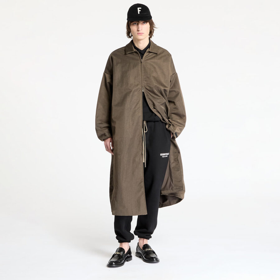 Kabát Fear Of God ESSENTIALS Textured Nylon Trench Coat Brown S-alacsony-ár