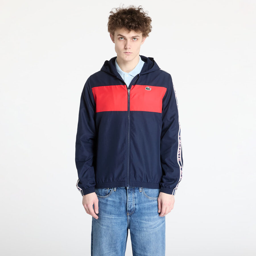 Kabát LACOSTE Diamond Weave Jacket Navy Blue/ Grenadine M-alacsony-ár