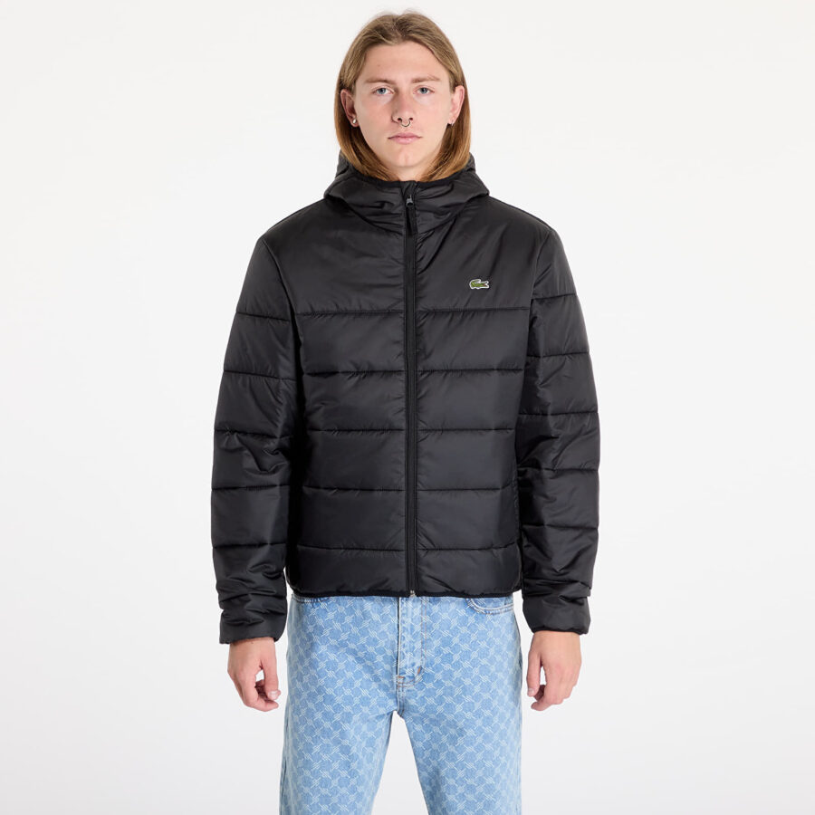 Kabát LACOSTE Men's Water-Repellent Quilted Puffer Jacket Black/ Black L-alacsony-ár