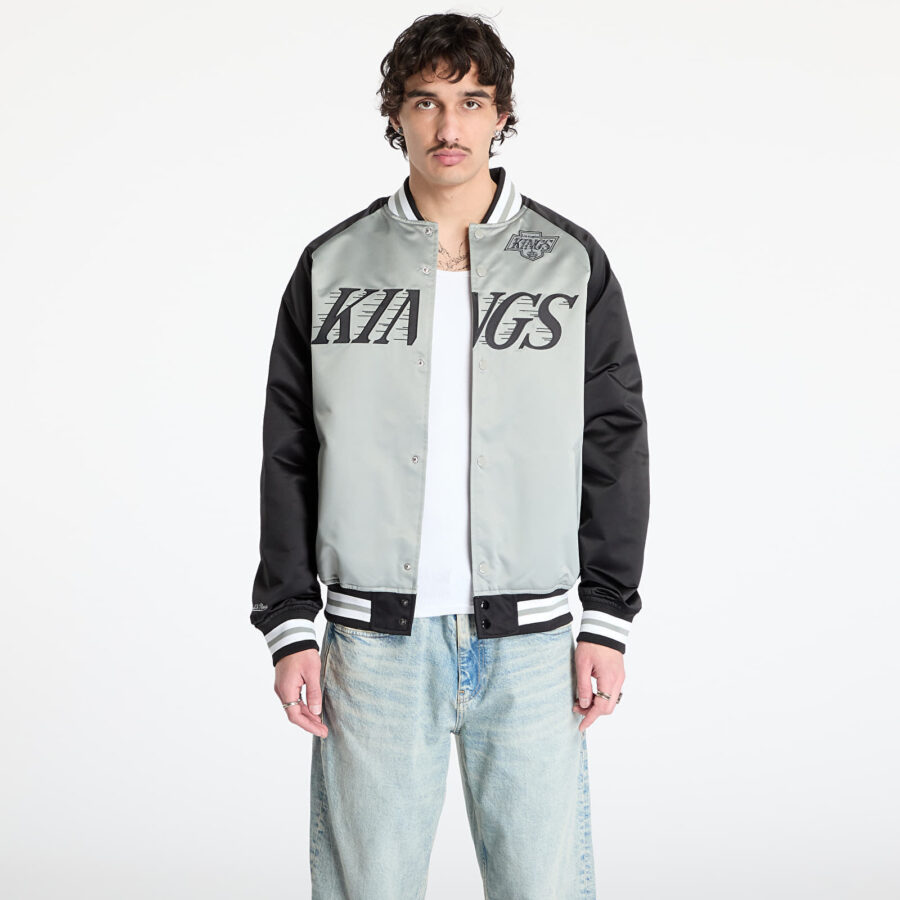 Kabát Mitchell & Ness NHL Double Clutch Lw Satin Vintage Logo Kings Jacket Grey/ Black M-alacsony-ár