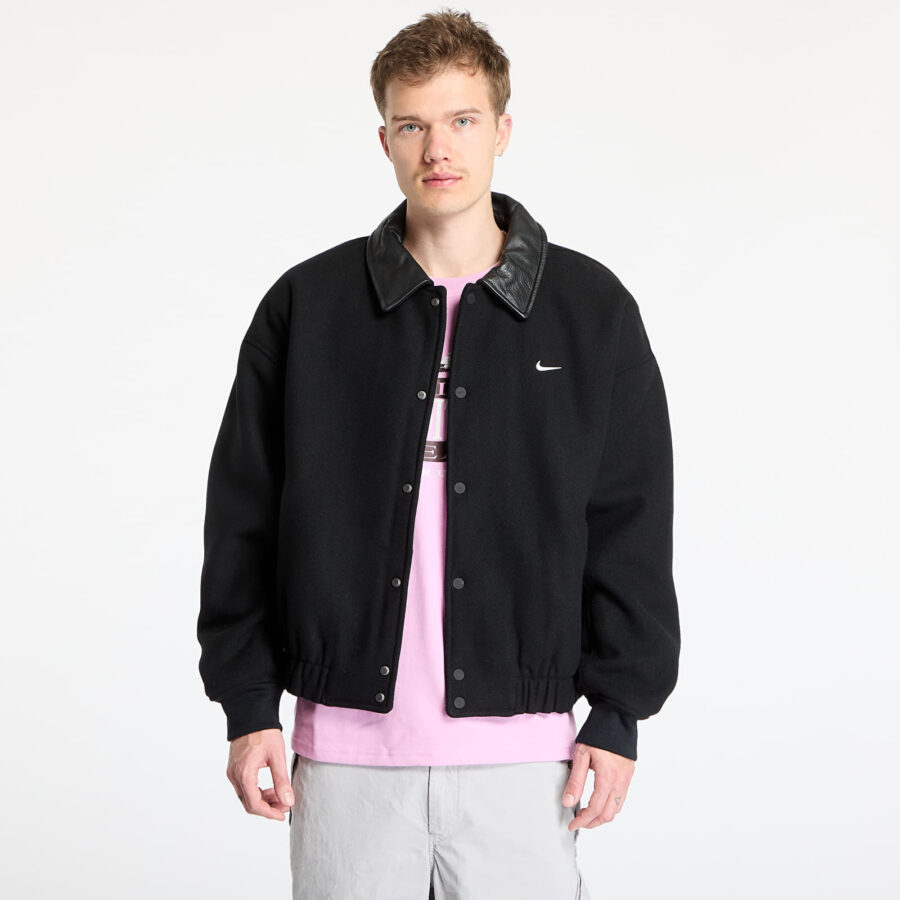 Kabát Nike Solo Swoosh Men's Wool Varsity Jacket Black/ Black/ Black/ White S-alacsony-ár