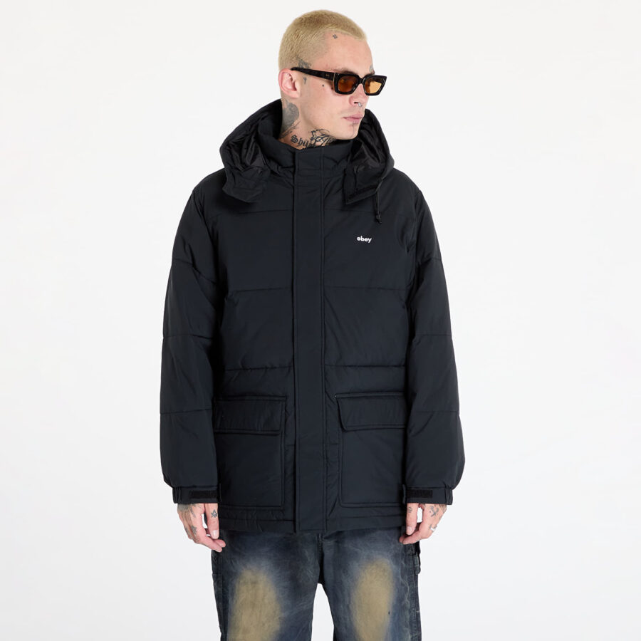 Kabát OBEY Brunswick Puffer Black L-alacsony-ár