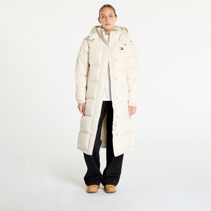 Kabát Tommy Jeans Alaska Long Puffer Jacket Beige L-alacsony-ár
