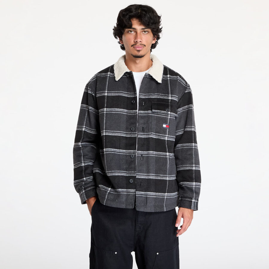 Kabát Tommy Jeans Check Sherpa Overshirt Black Check M-alacsony-ár