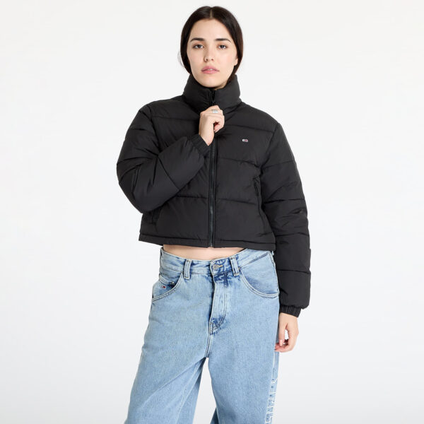 Kabát Tommy Jeans Crop Essential Puffer Jacket Black L-alacsony-ár