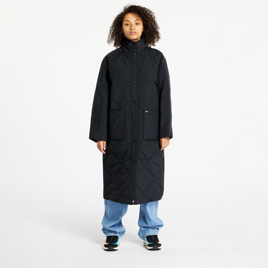 Kabát Tommy Jeans Diamond Quilt Coat Black S-alacsony-ár