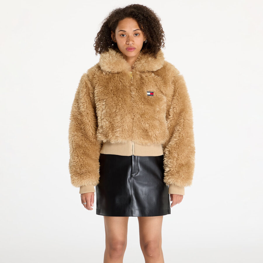 Kabát Tommy Jeans Faux Shearling Jacket Beige L-alacsony-ár