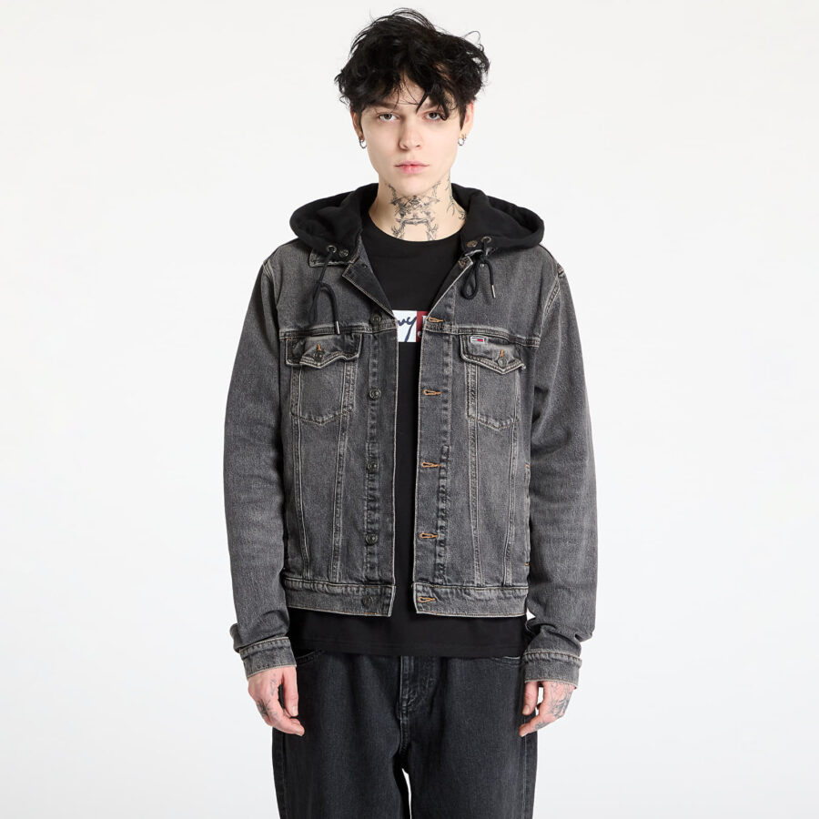 Kabát Tommy Jeans Hooded Ryan Regular Trucker Jacket Denim M-alacsony-ár