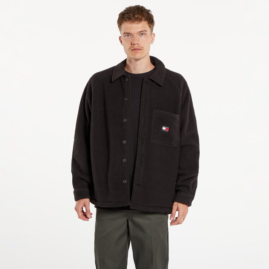 Kabát Tommy Jeans Xs Badge Teddy Shirt Black L-alacsony-ár