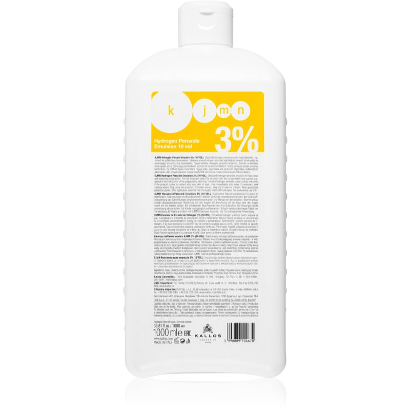 Kallos KJMN Professional Hydrogen Peroxide színelőhívó emulzió 3% 10 vol. professzionális használatra 1000 ml-Eredeti