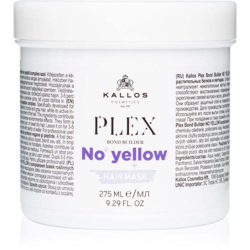 Kallos Plex No Yellow haj maszk semlegesíti a sárgás tónusokat 275 ml-ár