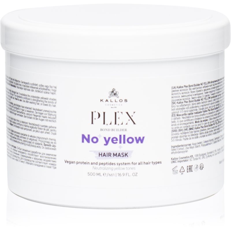 Kallos Plex No Yellow haj maszk semlegesíti a sárgás tónusokat 500 ml-ár