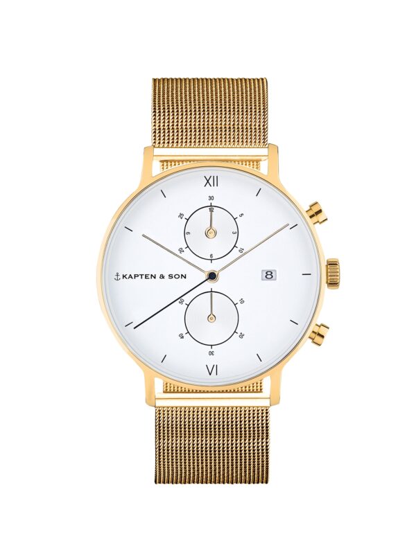 Kapten & Son Analóg órák 'Chrono Small Gold Mesh'  arany / fehér