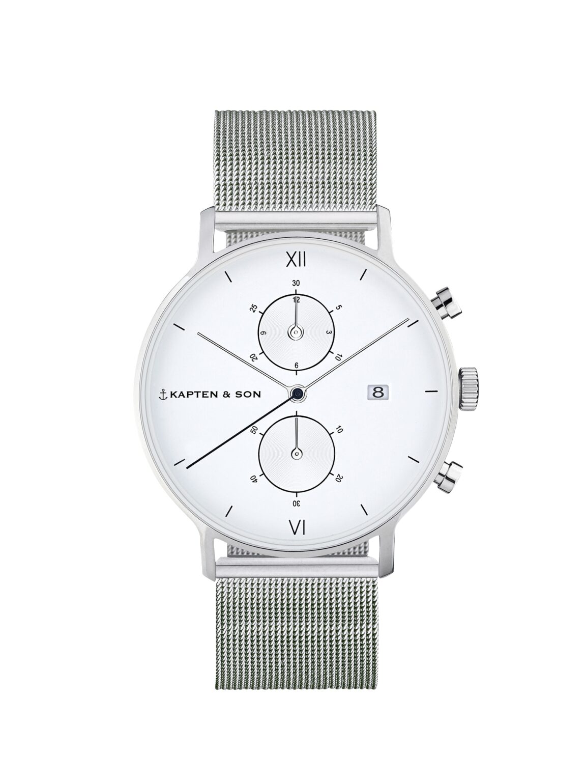 Kapten & Son Analóg órák 'Chrono Small Silver Mesh'  ezüst / fehér