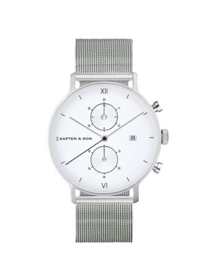 Kapten & Son Analóg órák 'Chrono Small Silver Mesh'  ezüst / fehér