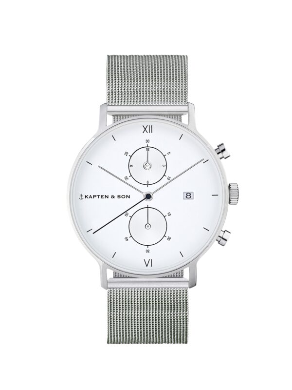 Kapten & Son Analóg órák 'Chrono Small Silver Mesh'  ezüst / fehér