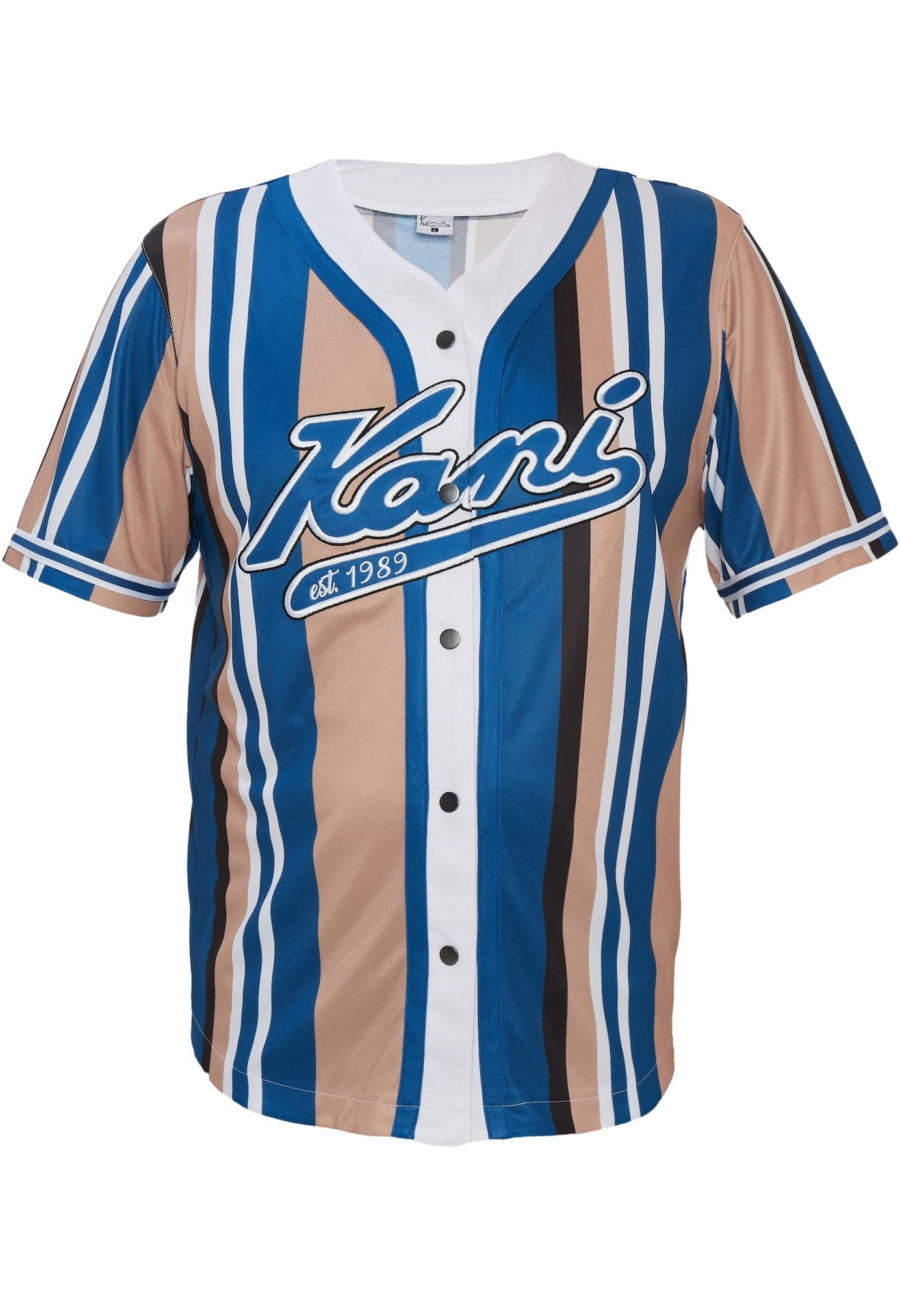 Karl Kani Póló 'Varsity'  sötétkék / barna / fekete / fehér-Ár