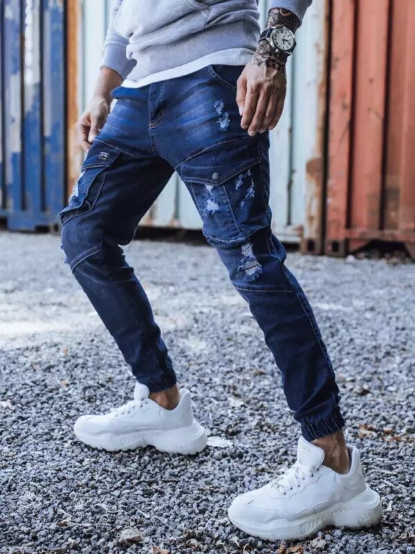 Kék férfi skinny fit farmernadrág övvel Dstreet