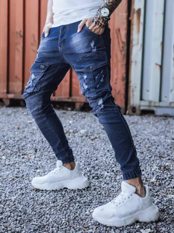 Kék férfi skinny fit farmernadrág övvel Dstreet