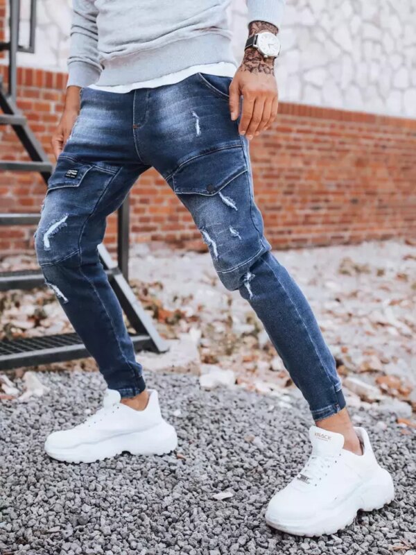 Kék férfi skinny fit farmernadrág övvel Dstreet