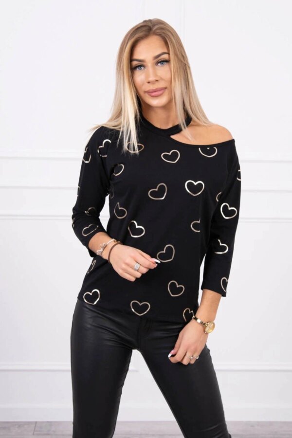 Kesi Blouse with a print of hearts black