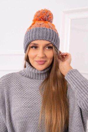 Kesi Cap with a pompom Abigail K326 grey+orange neon