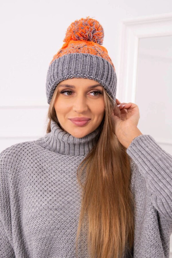 Kesi Cap with a pompom Abigail K326 grey+orange neon