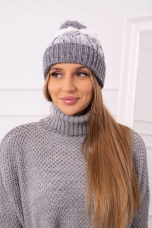 Kesi Cap with a pompom Abigail K326 grey+white