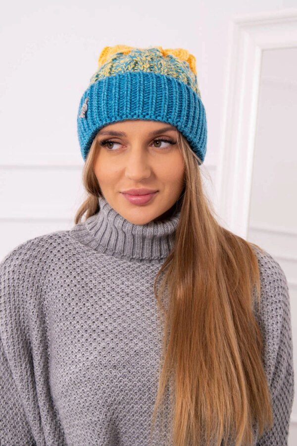 Kesi Cap with a pompom Abigail K326 turquoise+yellow