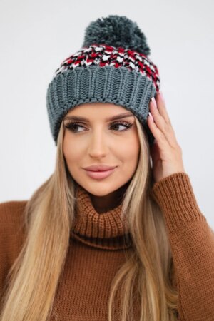 Kesi Cap with a pompom Ellen K325 dark gray+red
