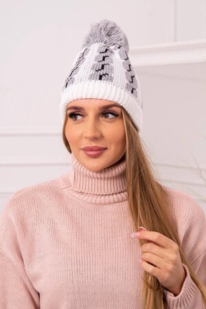 Kesi Cap with a pompom Rozalia K323 grey+white