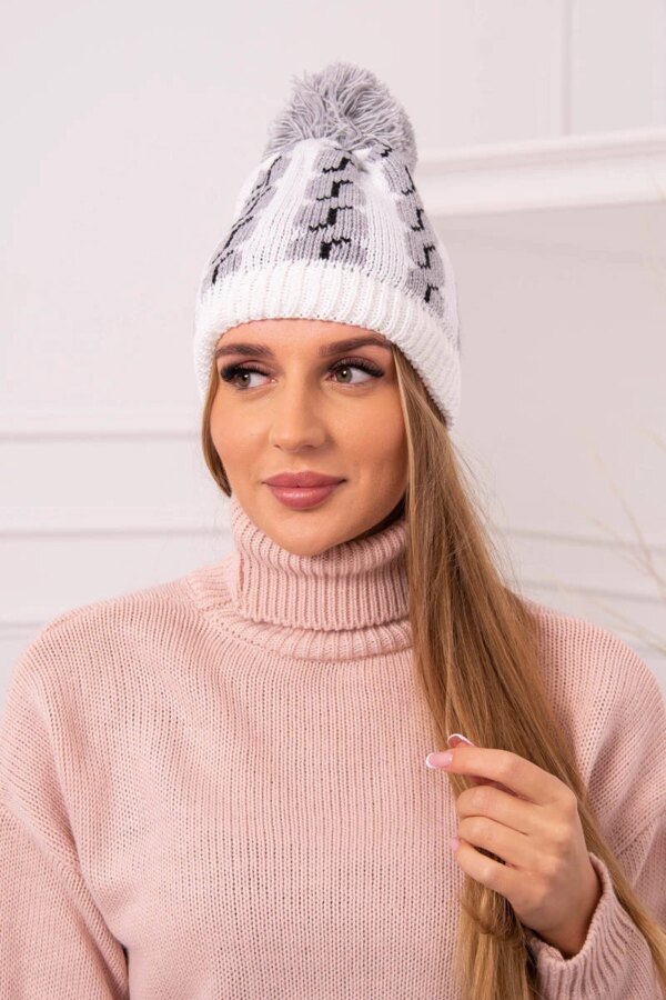 Kesi Cap with a pompom Rozalia K323 grey+white