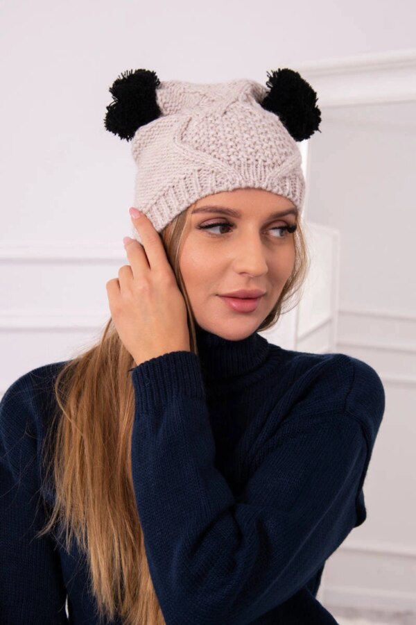 Kesi Cap with fleece 2 pompoms K291 beige