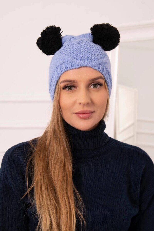 Kesi Cap with fleece 2 pompoms K291 blue