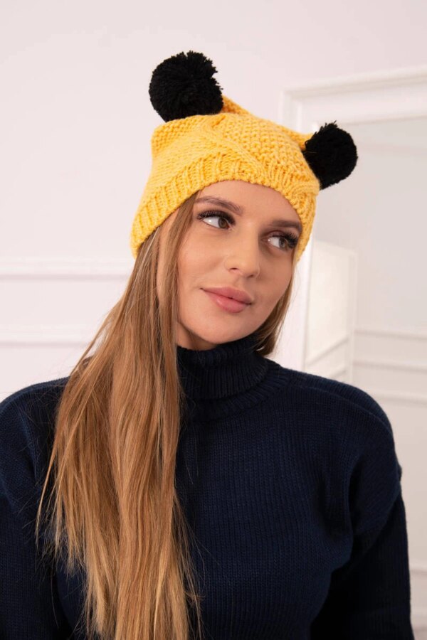 Kesi Cap with fleece 2 pompoms K291 yellow