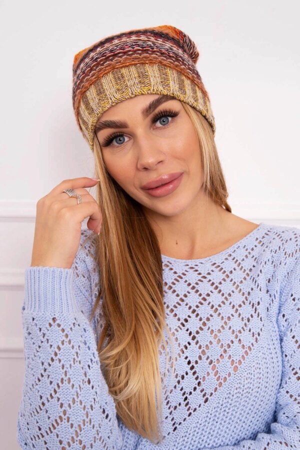 Kesi Cap with fleece Krystyna K207 brown + beige