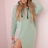 Kesi Dress with a hood and a slit on the side dark mint