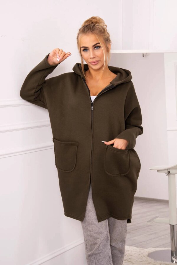 Kesi Insulated sweatshirt with a longer back khaki