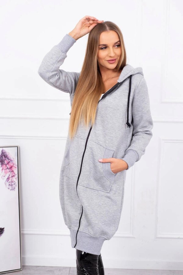 Kesi Long insulated sweatshirt with a hood gray