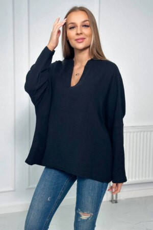 Kesi Muslin blouse with rolled-up sleeves black