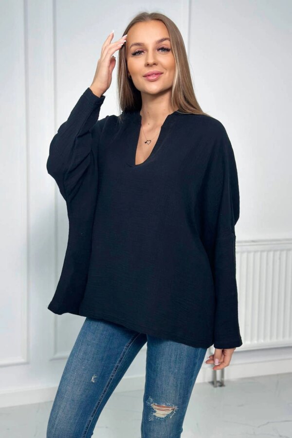 Kesi Muslin blouse with rolled-up sleeves black