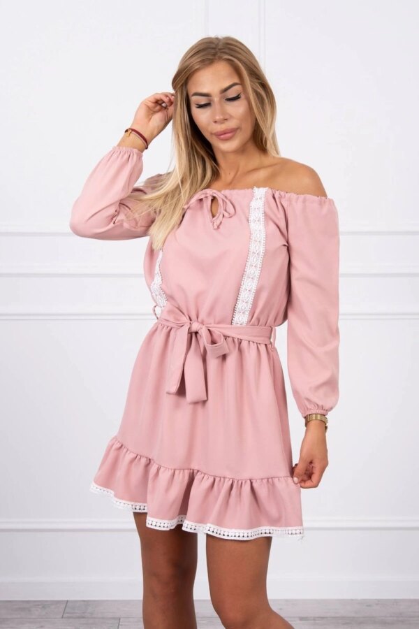 Kesi Off-the-shoulder dress and lace powder pink