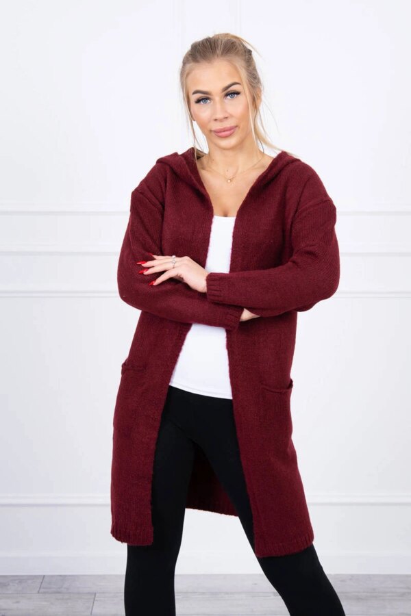 Kesi Plain sweater with a hood and pockets burgundy