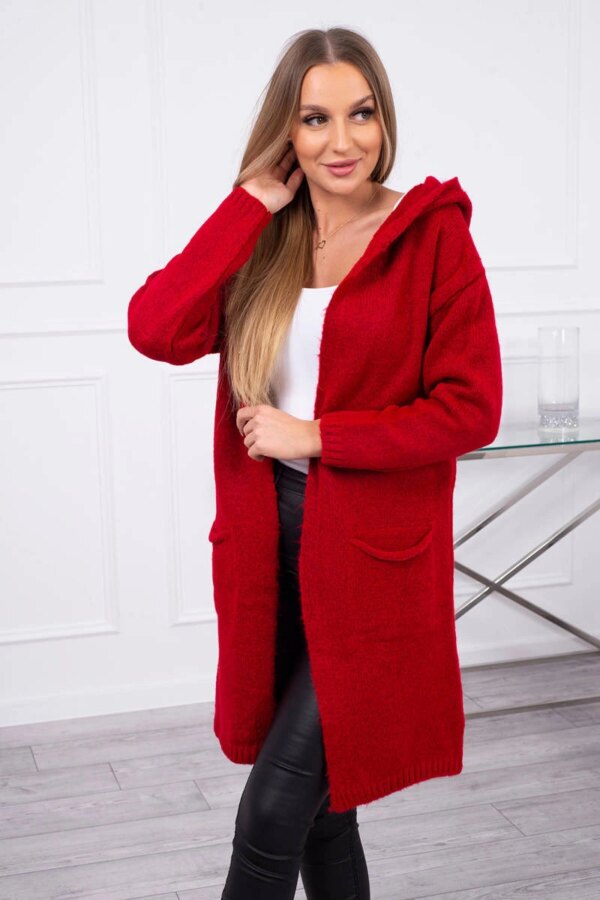 Kesi Plain sweater with a hood and pockets red