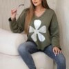 Kesi Włoski Butter fabric sweatshirt with a decorative flower khaki