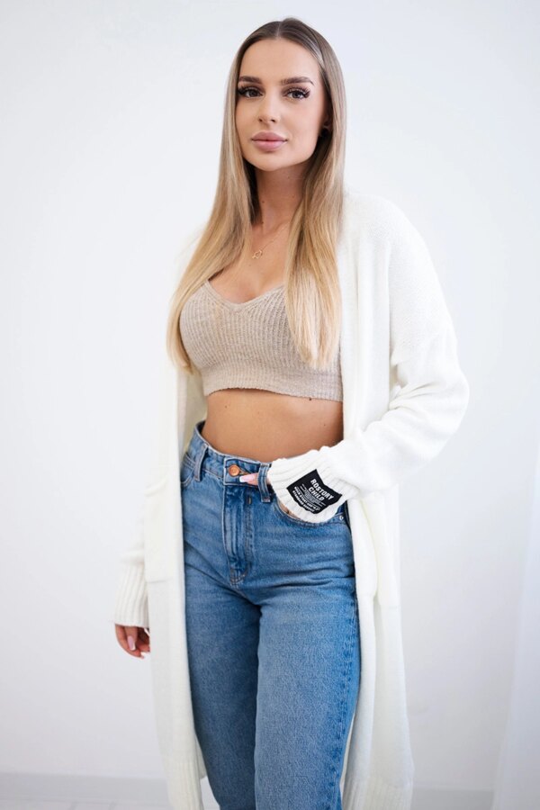 Kesi Włoski Cardigan with pockets and sleeve patch ecru