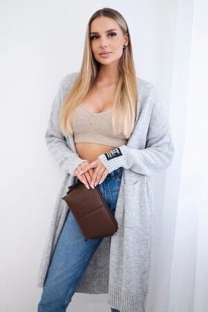 Kesi Włoski Cardigan with pockets and sleeve patch grey
